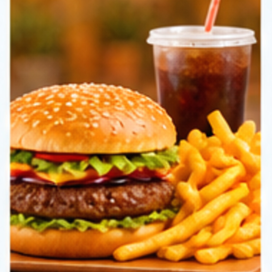 Burger, fries and drink for food delivery